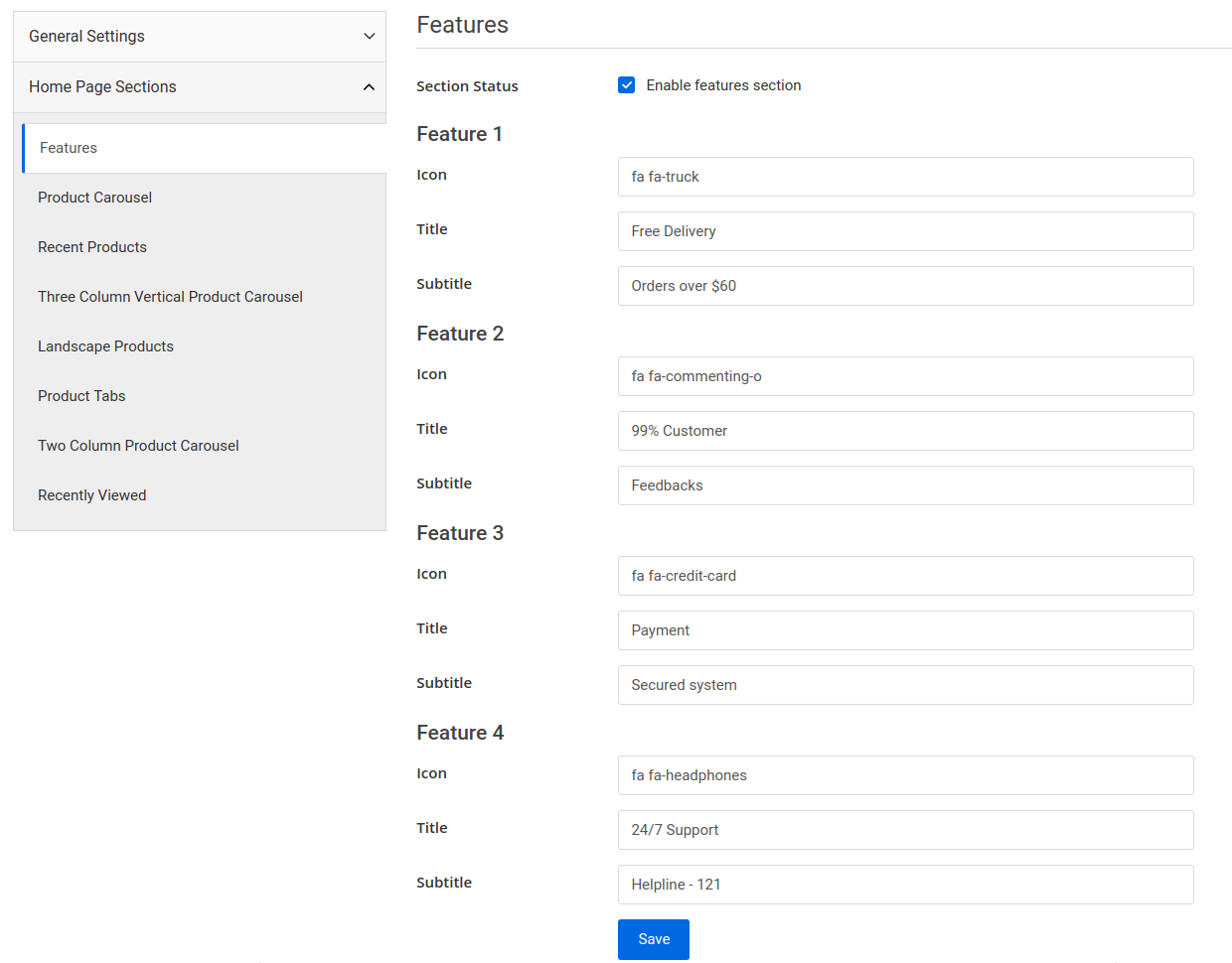 storefront page features tab