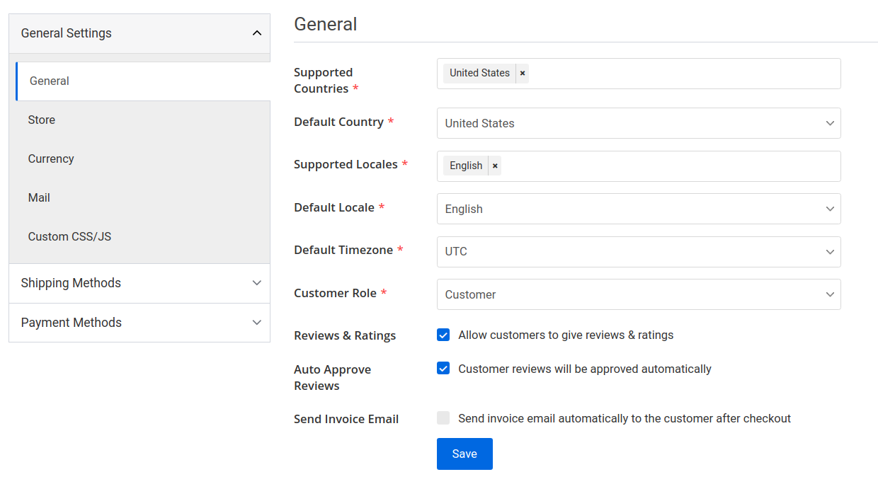 storefront page general tab