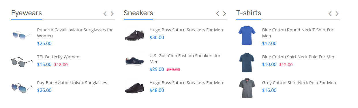 three column vertical product carousel