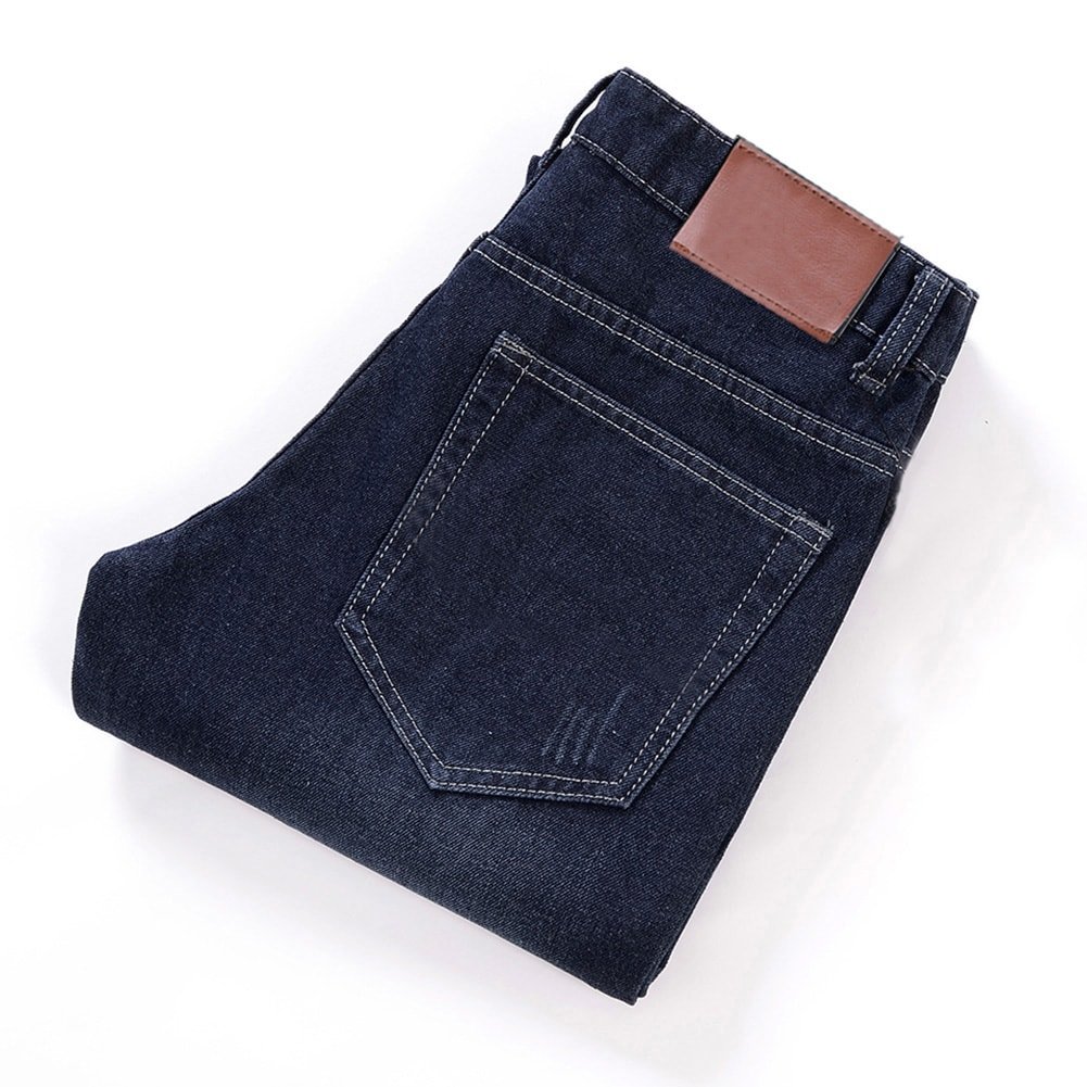 Classic Men Casual Mid-Rise Straight Slim Denim Jeans Youth Long Pants