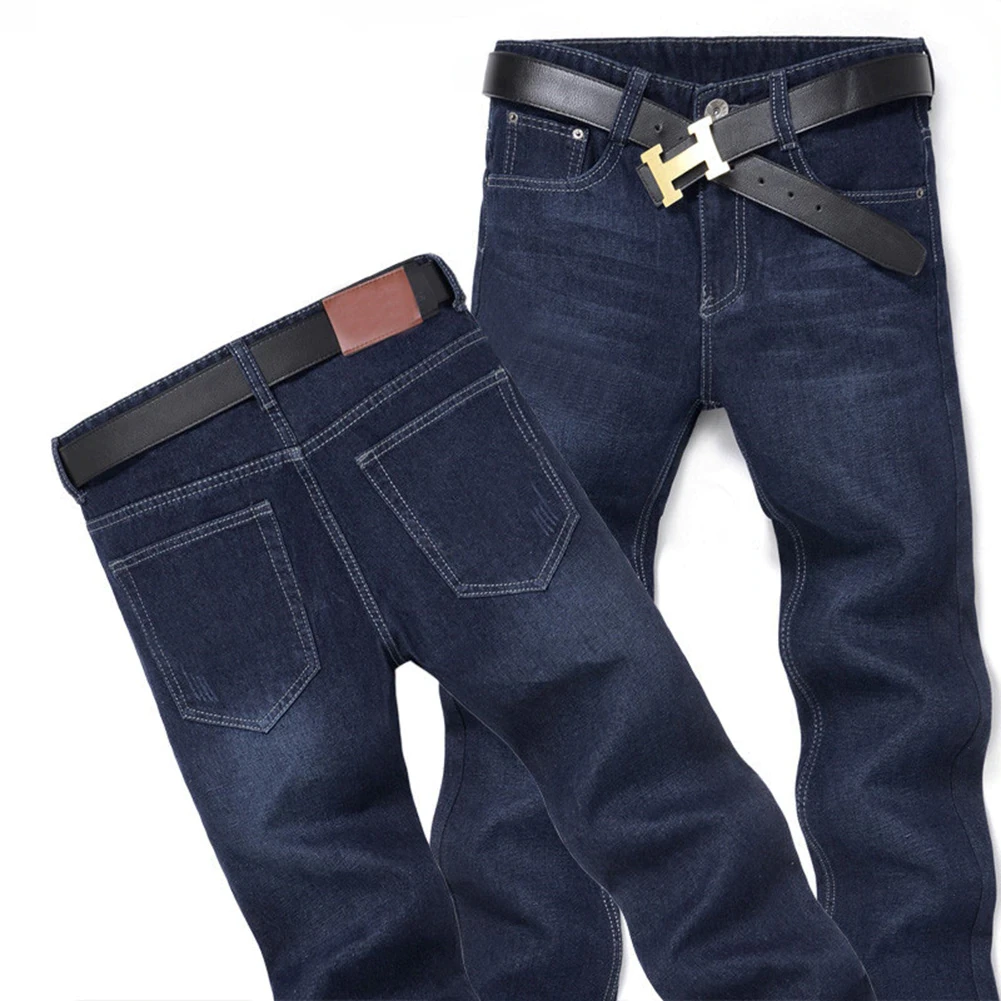 Classic Men Casual Mid-Rise Straight Slim Denim Jeans Youth Long Pants